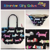 Large Tote Bag With Zip - Dogs Black Large Tote Bag With Zip - Dogs Black